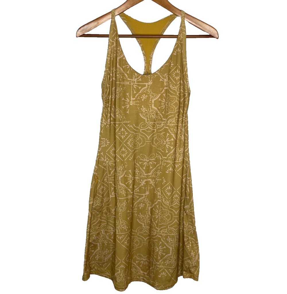 Women's Medium Prana Yellow Pattern Opal Active Dress Sleeveless